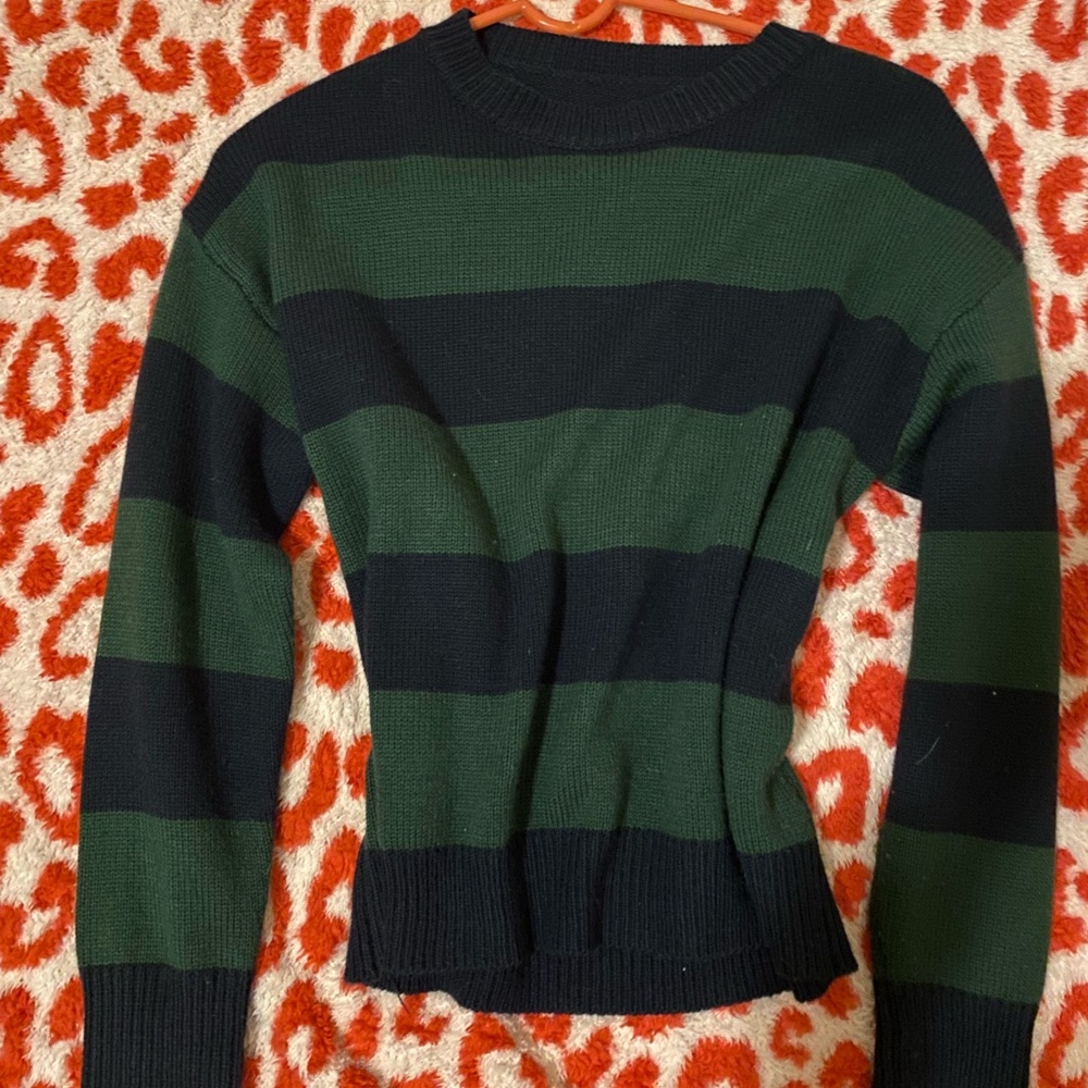 SHEIN Green and Black Striped Sweater